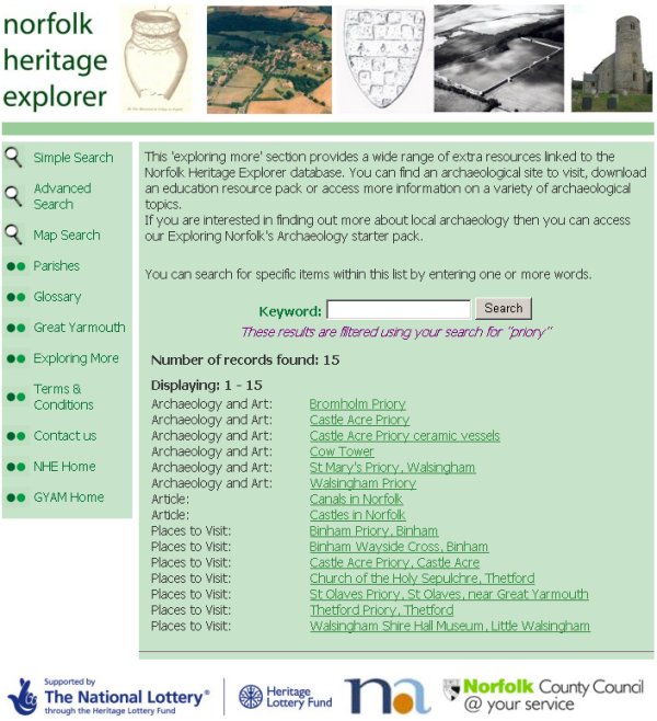 'Exploring More' themes page (Norfolk Heritage Explorer) 'Exploring More' themes page (Norfolk Heritage Explorer)