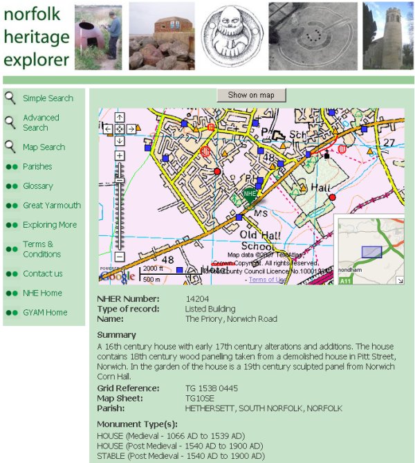 Single record details with map (Norfolk Heritage Explorer) Single record details with map (Norfolk Heritage Explorer)