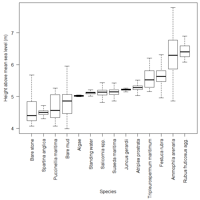 Vertical distribution of species at Morfa Friog