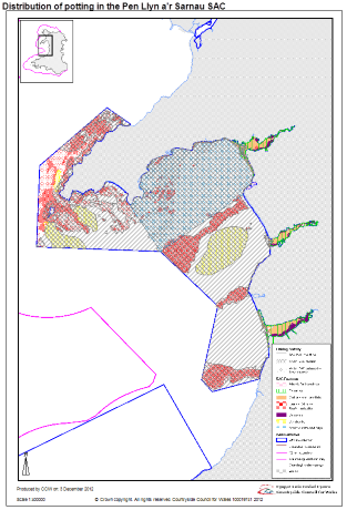 Map of potting in Pen Lleyn a'r Sarnau