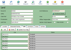 Screenshot of Land Form in CAMS showing Land attributes