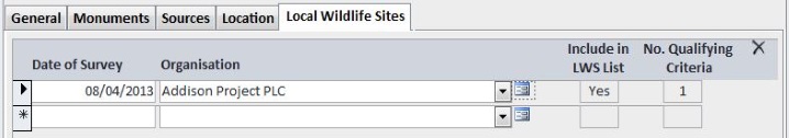 Local Wildlife Site tab on HBSMR Designation form