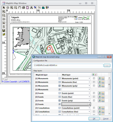 Example MapLink printing template and database screenshots