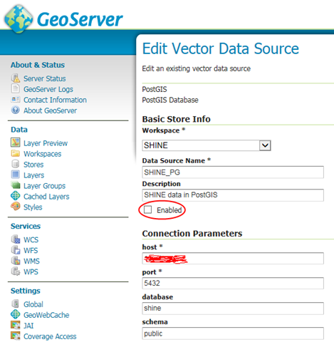 GeoServer store disabled after server restart