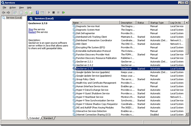 GeoServer Windows service GeoServer Windows service