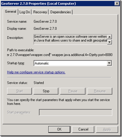 GeoServer service commandline GeoServer service commandline