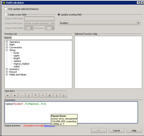 QGIS field calculator grumbling about syntax