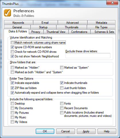 ThumbsPlus volume identification settings