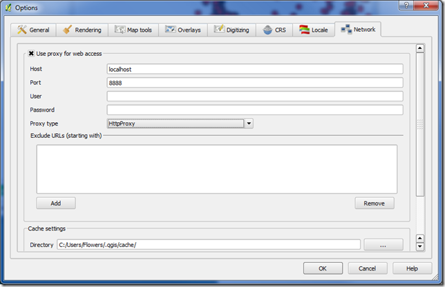 QGIS proxy options