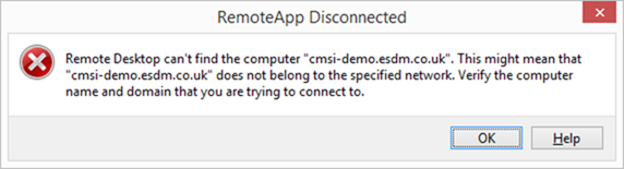 Remote Desktop can't find the computer ... this might mean that .... does not belong to the specified network. Verify the computer name and domain that you are trying to connect to.