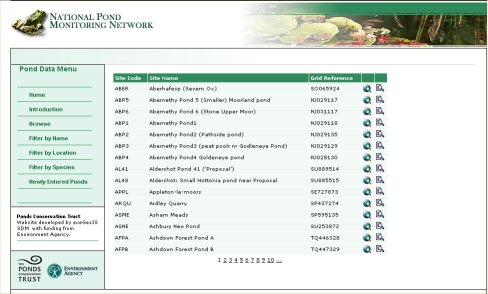 Habitat Database developed for the Pond Conservation Trust