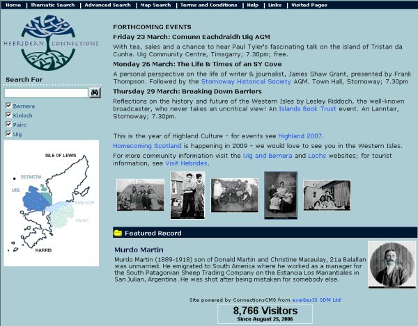 Main page of the Hebridean Connections website