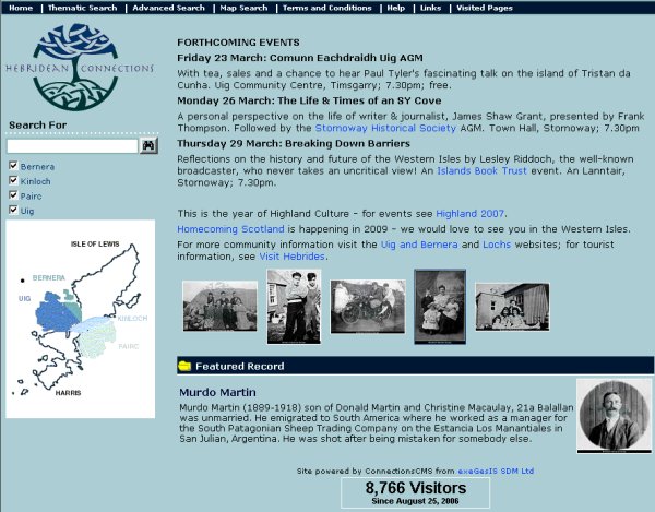 Main page of the Hebridean Connections website Main page of the Hebridean Connections website