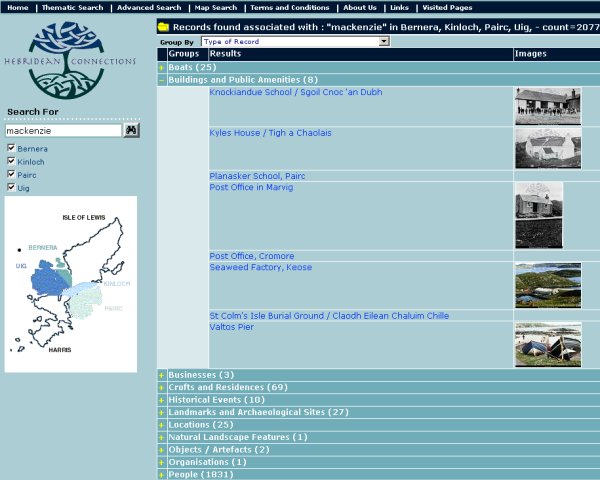 Multiple Results page of the Hebridean Connections website