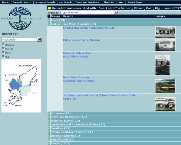 Multiple Results page of the Hebridean Connections website Multiple Results page of the Hebridean Connections website