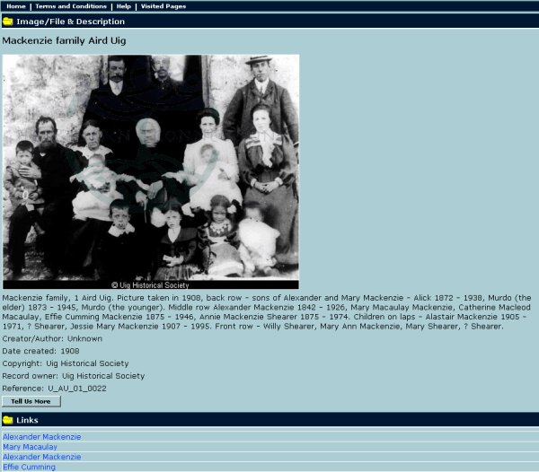 Single Results page of the Hebridean Connections website Single Results page of the Hebridean Connections website