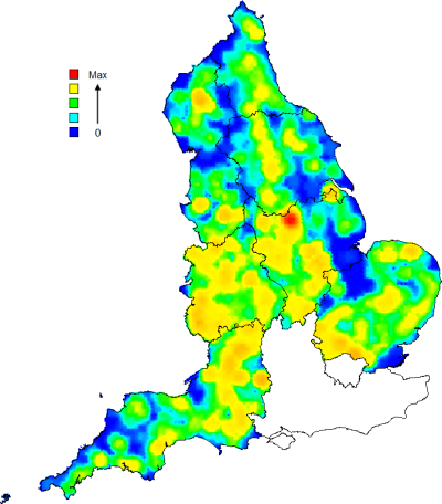 Wood-pasture and Parkland hotspot map, generated for Natural England
